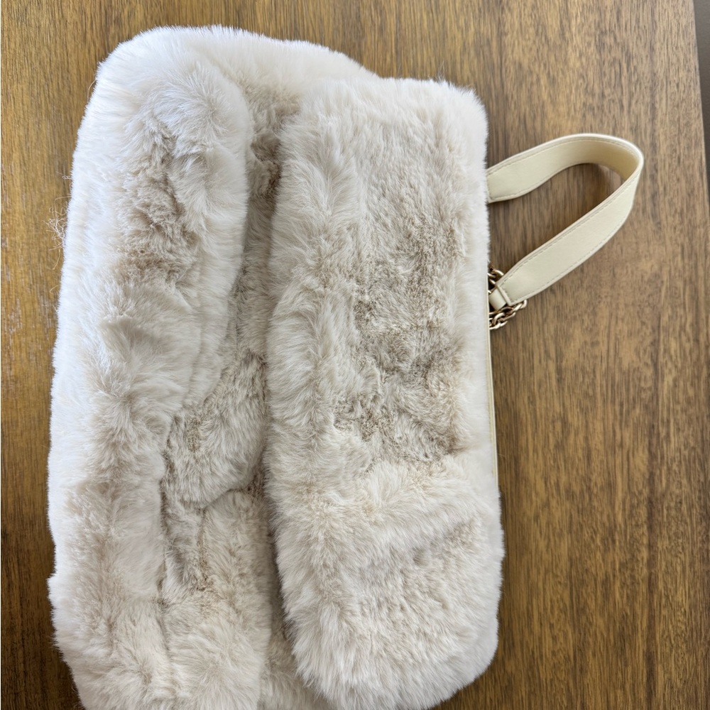 Elegant Cream Faux Fur Women's Bag